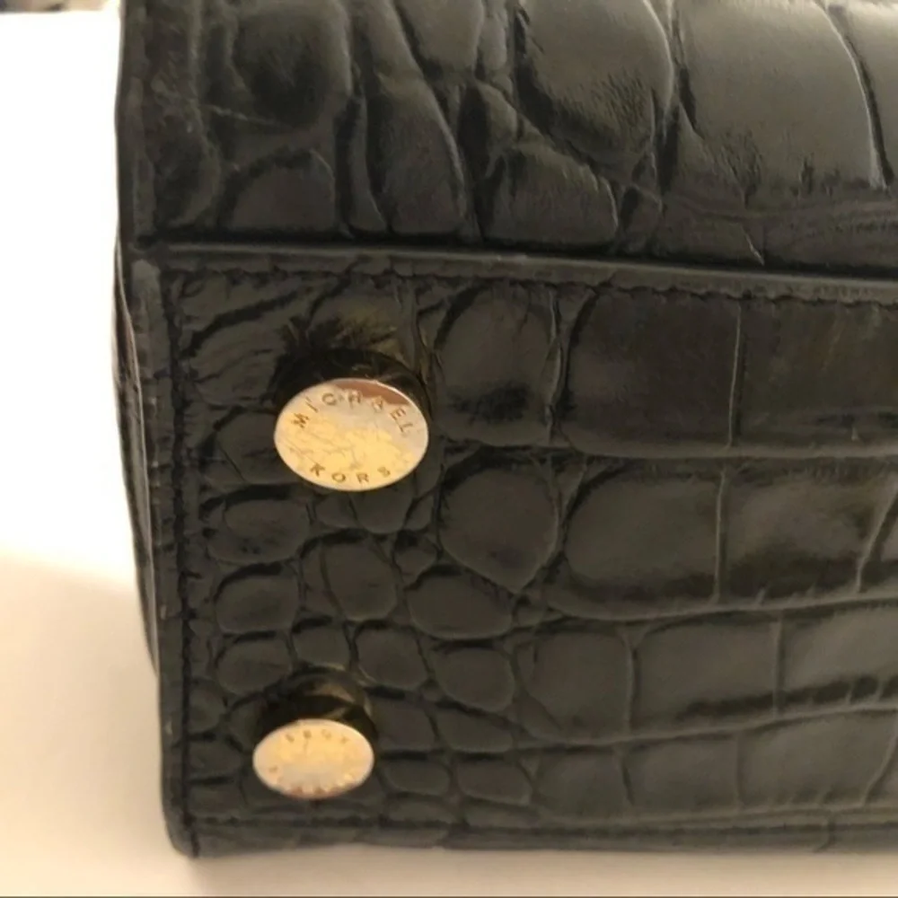 MICHAEL KORS black embossed leather tote bag